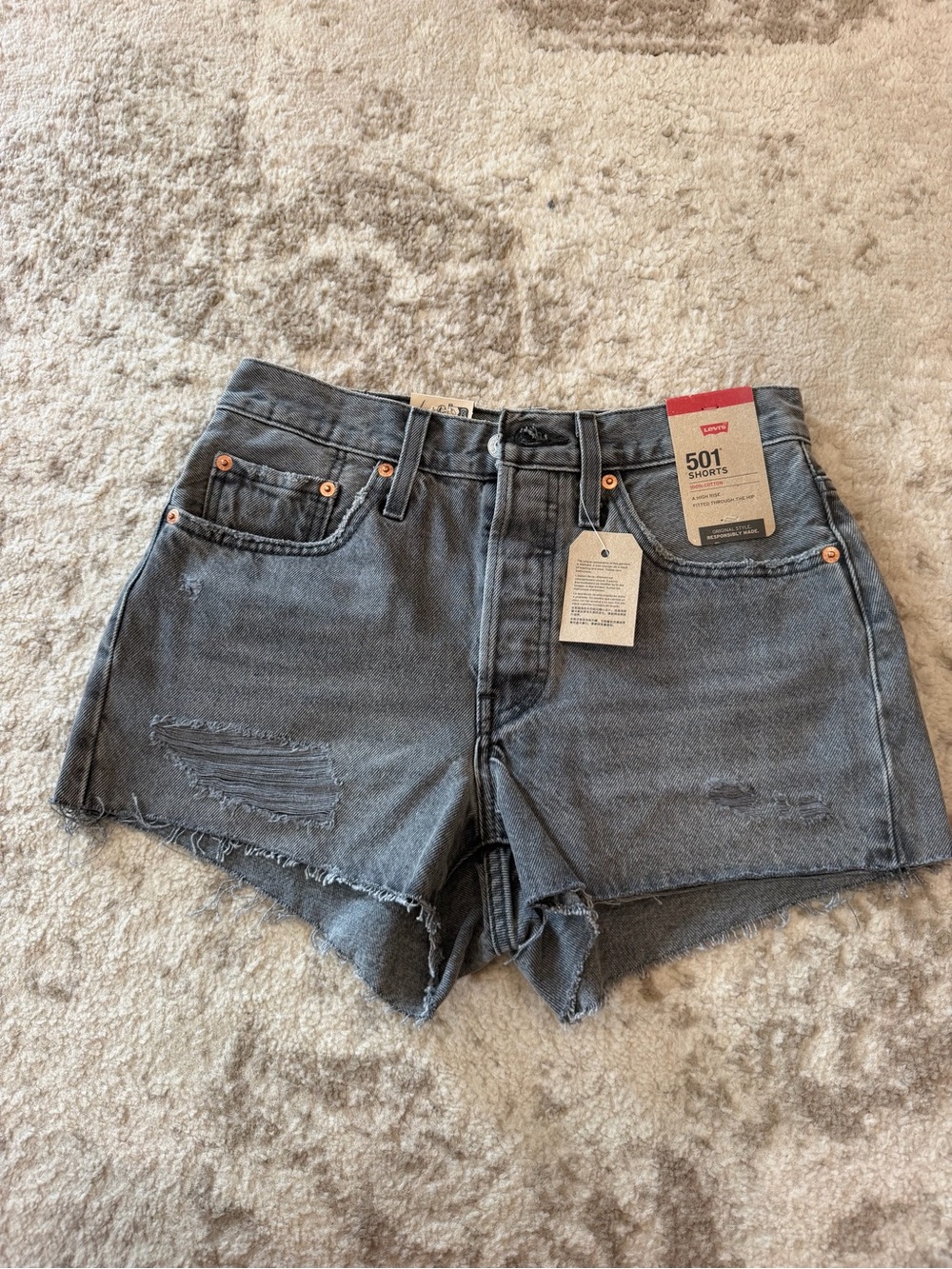 Levi's 501 Womens Washed Black Distressed Denim Shorts